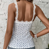 Ladies’ Floral Print Lace Decoration Camisole Top | Elegant and Feminine Style