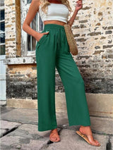 Pantalons décontractés avec poches cordon élastique taille haute pantalon ample pour femmes