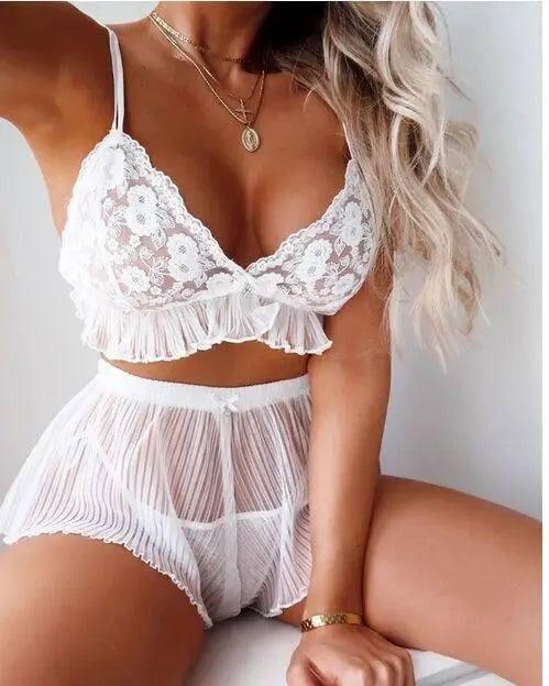 European and American erotic lingerie sexy temptation lace-White-1