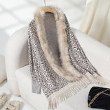 Leopard Faux Fur Poncho Cardigan