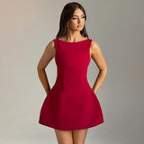 Sexy Slim-fitting Backless Dress Summer Sleeveless Short Dresses-Red-12