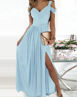 LOVEMI  0 Sky blue / S Long Floor Length Elegant Greek Style Chiffon Pleated Dress