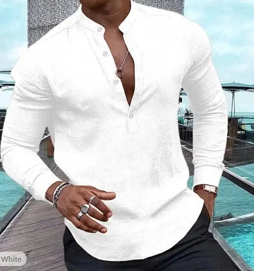 LOVEMI  0 White / S Lovemi -  Men's Shirt Casual Long Sleeve Solid Color Cotton Linen Henley Top