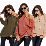 2021 Women Sweater woman Sweaters V Neck Mesh Lace Up-3