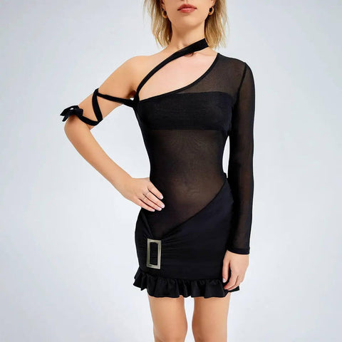 2023 Sexy See -through -shoulder Mesh Tube Top Dress-8