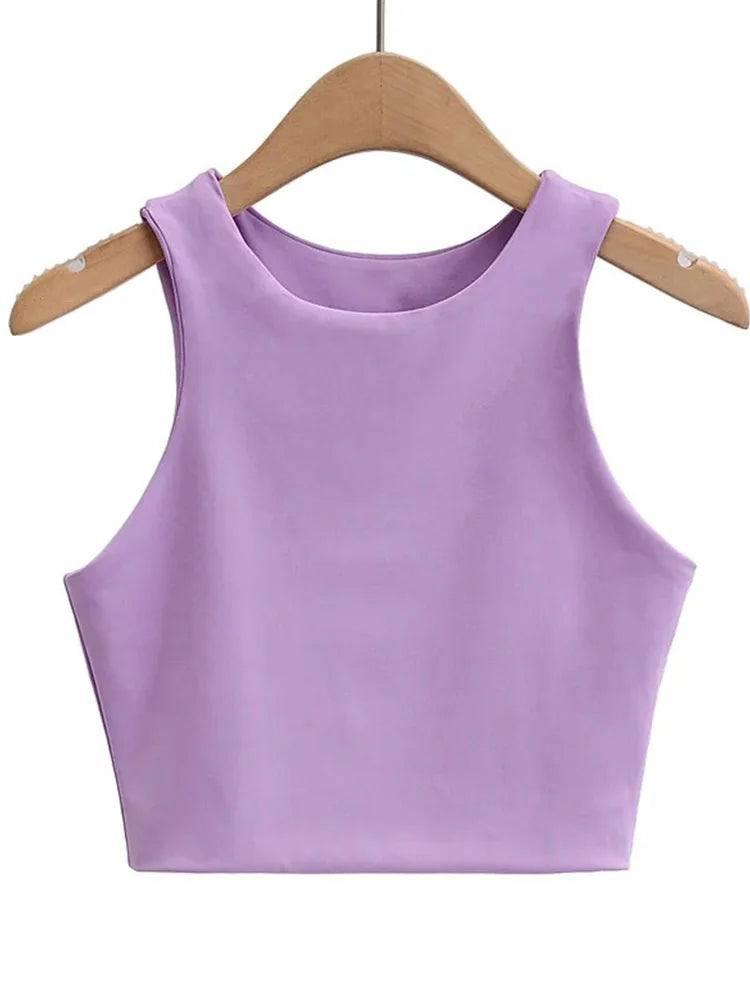 2023 Summer Fashion Women Sexy Slim Tops O-neck Sleeveless-PURPLE-11