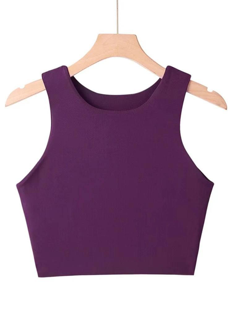 2023 Summer Fashion Women Sexy Slim Tops O-neck Sleeveless-Dark purple-7