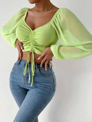 2023 Woman’s Tops Puff Sleeve Sexy Close-Fitting Summer and-Light Green-12