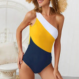 4-color sexy new color matching one-shoulder bikini-Yellow-3