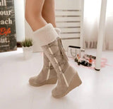 AIWEIYi Women Knee High Boots Wedge High Heels Shoes Knight-Beige-2