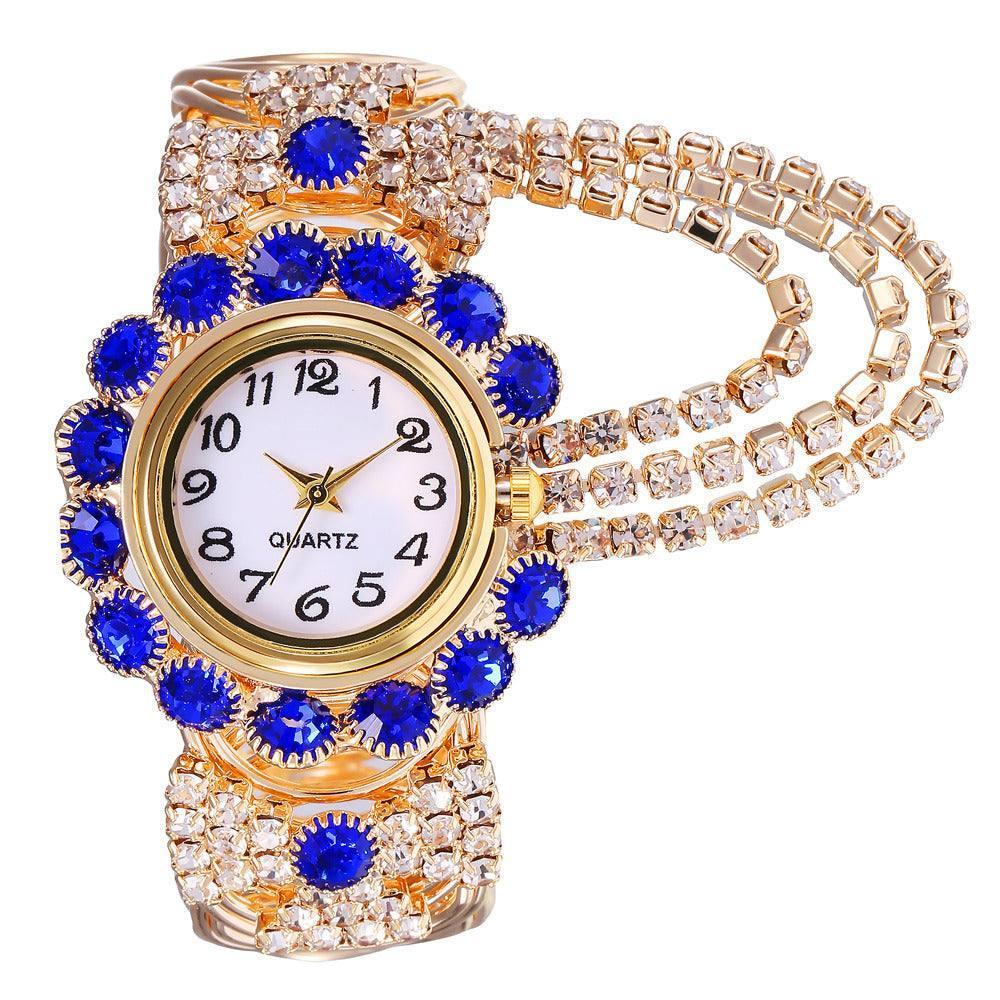 All-match Ladies Diamond Claw Chain Quartz Watch-Blue-5