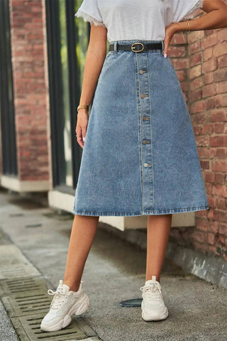 All-matching Slimming Washed Denim Breasted Skirt Women-2