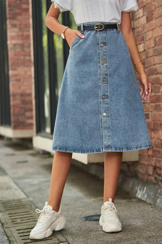 All-matching Slimming Washed Denim Breasted Skirt Women-8
