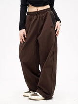 American Vintage Casual Wide Leg Pants Drop Black Sweatpants-Brown-3