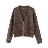 Autumn And Winter Buttoned V-neck Sweater Coat-Coffee-2