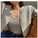 Autumn And Winter Korean Version Of V Neck Solid Color-Grey-5