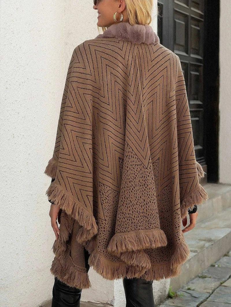 Autumn And Winter Luxury Wool Collar Tassel Shawl Sweater-4