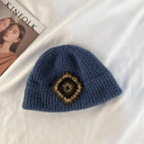 Autumn And Winter Retro Knitted Pot Hat Women-Blue-3