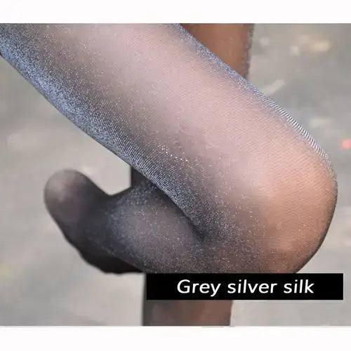 Autumn Solid Color Thin Panty Stockings-Grey silver-4
