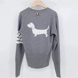 Dog Motif Crew Neck Sweaters-Grey-2