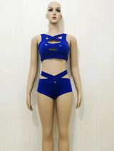 Bandage Cross Bikini High Waist Solid Color Sexy Split-Blue-4