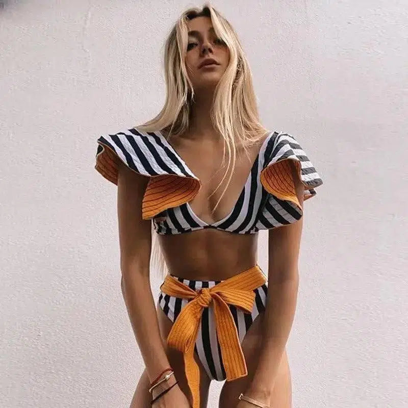 Striped Crop Top & Shorts Set-E-1