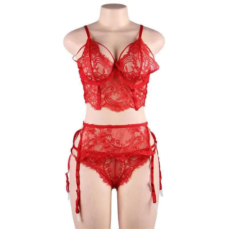 Big Size Breasted Garter Belt Sexy Lingerie Sexy Suit-Red-2