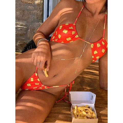 Bikini Color Split Bikini Beach Vacation Backless Bikini-Fries-8