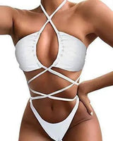 Bikini Comfortable And Sexy Solid Color Long Rope One Piece-White-4