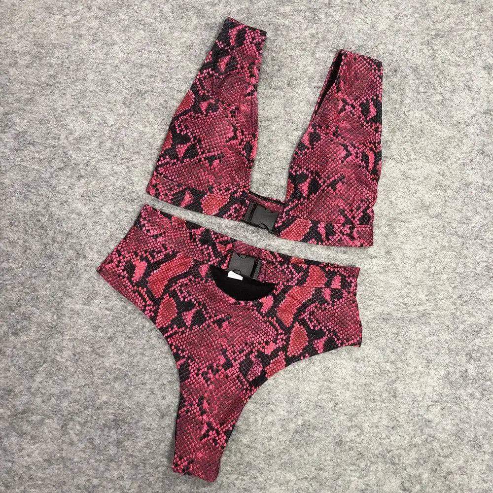 Bikini European And American Swimsuit Snake Print High Waist-1