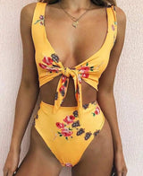 Bikini knotted double-sided swimsuit-Yellow-3