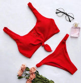 LOVEMI  Bikinis Red / L Lovemi -  Knotted bikini on chest