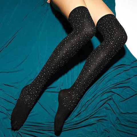 Black And White Knee Length Shiny Stockings-4