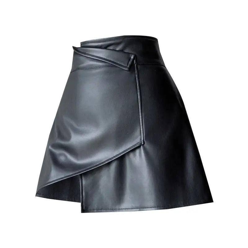 Black Irregular Small Leather Skirt Half Body-2