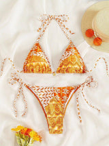 Blue Boho Chic Bikini: Trendy Beachwear Essentials-Orange-12