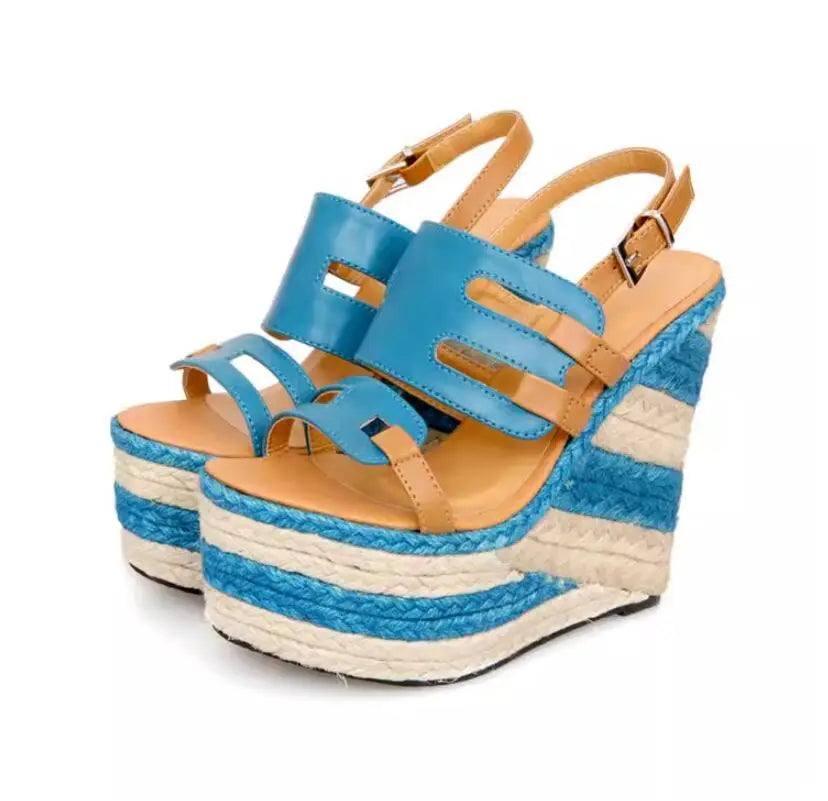 Blue Strappy Wedge Sandals for Summer Style-6