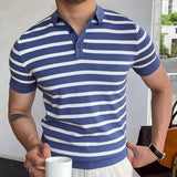 Blue Striped Business Polo Shirt For Men 0 LOVEMI    