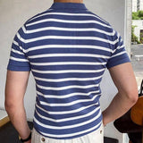 Blue Striped Business Polo Shirt For Men-4