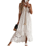 Boho White Eyelet Midi Dress - Off-Shoulder Summer Chic Maxi Dresses LOVEMI as shown picture 6 S 