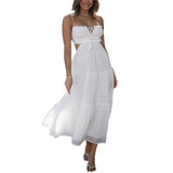 Boho White Eyelet Midi Dress - Off-Shoulder Summer Chic Maxi Dresses LOVEMI Customized Tencel S 