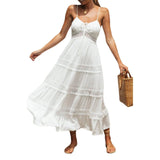 Boho White Eyelet Midi Dress - Off-Shoulder Summer Chic-as shown picture 2-7