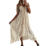 Boho White Eyelet Midi Dress - Off-Shoulder Summer Chic-as shown picture 3-8