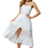 Boho White Eyelet Midi Dress - Off-Shoulder Summer Chic Maxi Dresses LOVEMI as shown picture 4 XL 