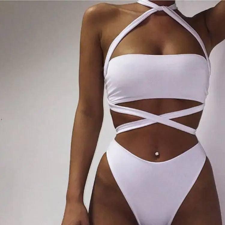 Bundled Wind Split Swimsuit Two-Piece Suit Bikini Women-White-3