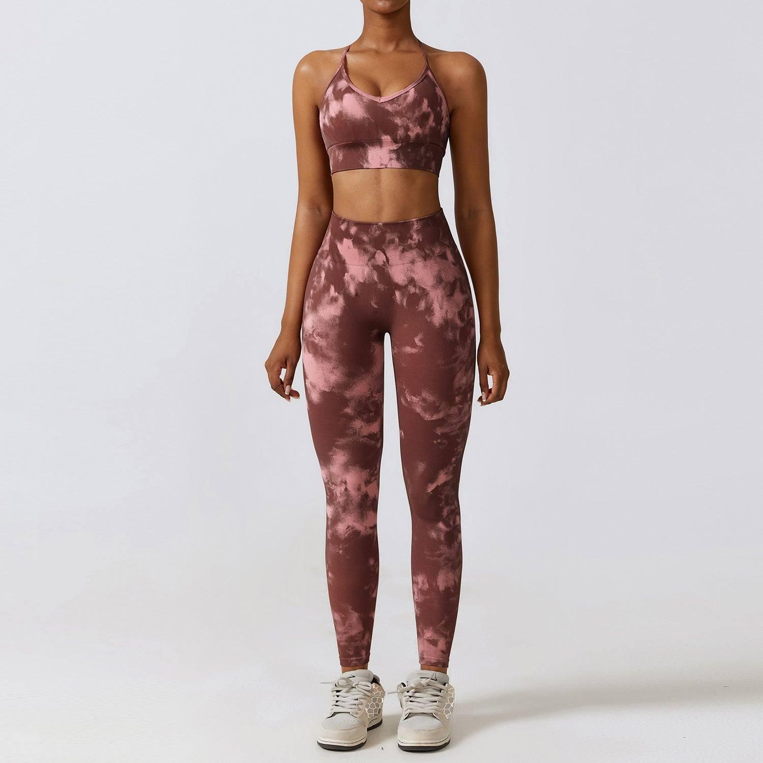 Camouflage Printing Seamless Yoga Suit Quick-drying High-Wine Red Bra Trousers-7