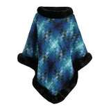 Cape Colored Plaid Thermal Knitting Shawl Women's Coat-Blue-4