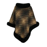 Cape Colored Plaid Thermal Knitting Shawl Women's Coat-Khaki-6