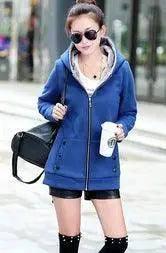 Cardigan Plush Hooded Sweater Women's Coat-Blue-2