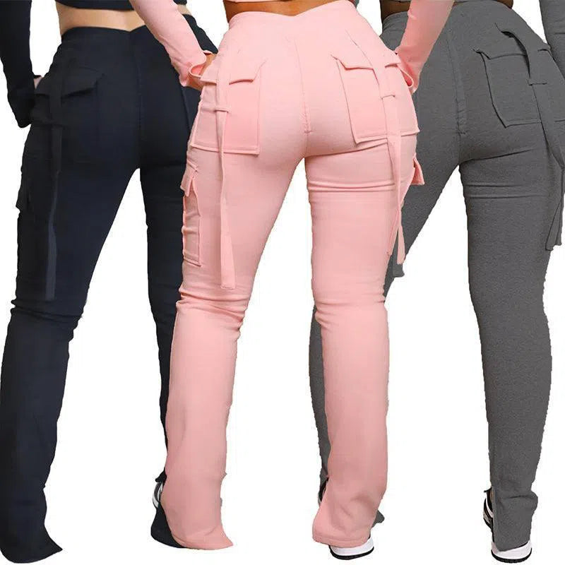 Cargo Pants With Pockets High Waist Drawstring Wide Leg Straight Trousers For Women Overalls-8