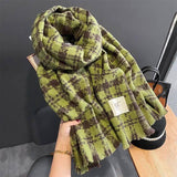 Cashmere Scarf Women's Check Thickened-Green-4